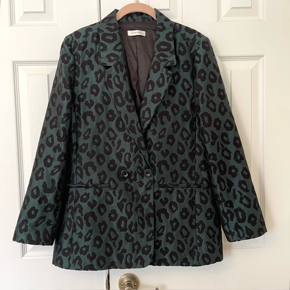 Anine Bing Madeleine Emerald Green & Black Leopard Jacquard Blazer - Picture 4 of 16